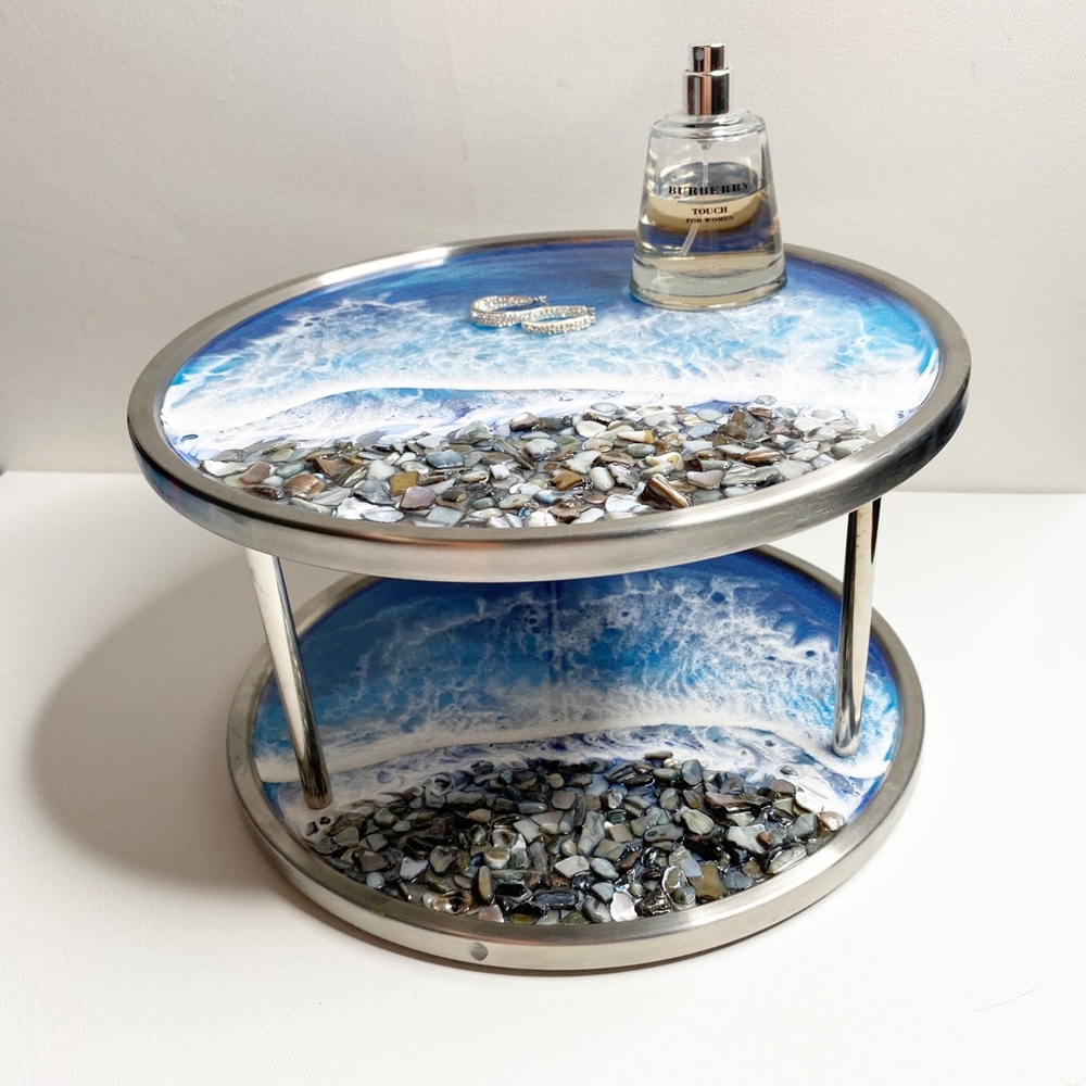 Resin Ocean Art Two-Tier Lazy Susan Beach Decor